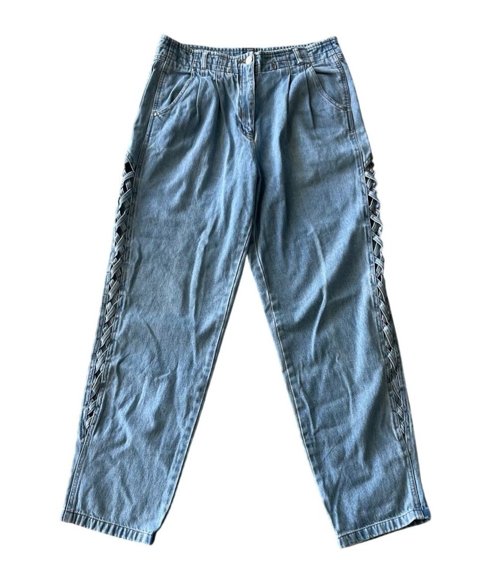 Cotton 80s High Waist Mom light Wash Jean Lace up Sides Vintage Rocker Hair Band